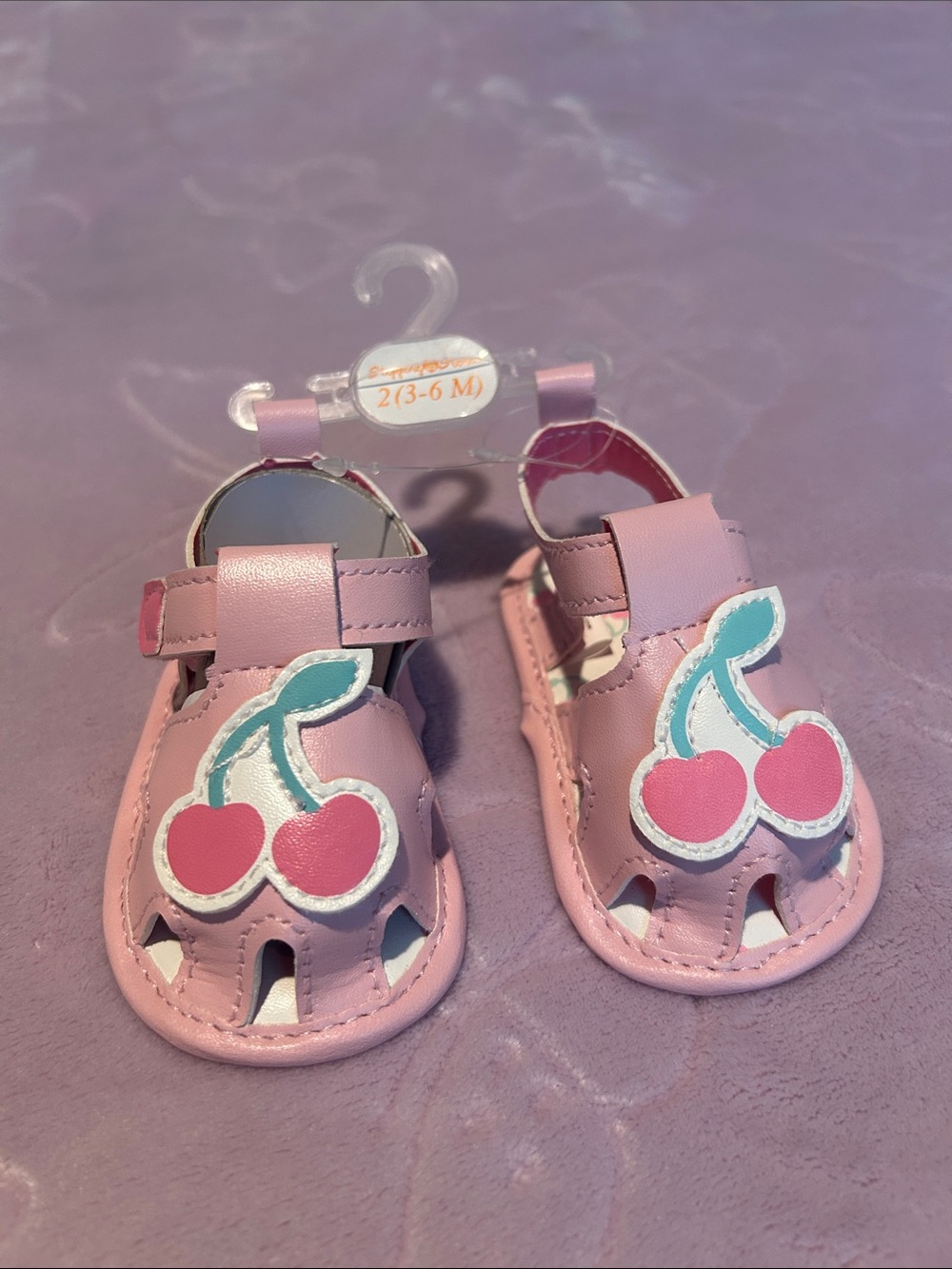 Baby Pink Cherry Applique Leather Sandals for Toddlers